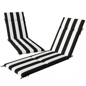 Outdoor Chaise Lounge Cushions Set of 2 with 6 Ties, High-Density Foam, for Patio and Poolside, Black and White