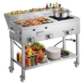 Outdoor Propane Griddle, 3 Burners (11,600 BTU Each), Commercial Stainless Steel Griddle with Three 1/3 Size Food Pans